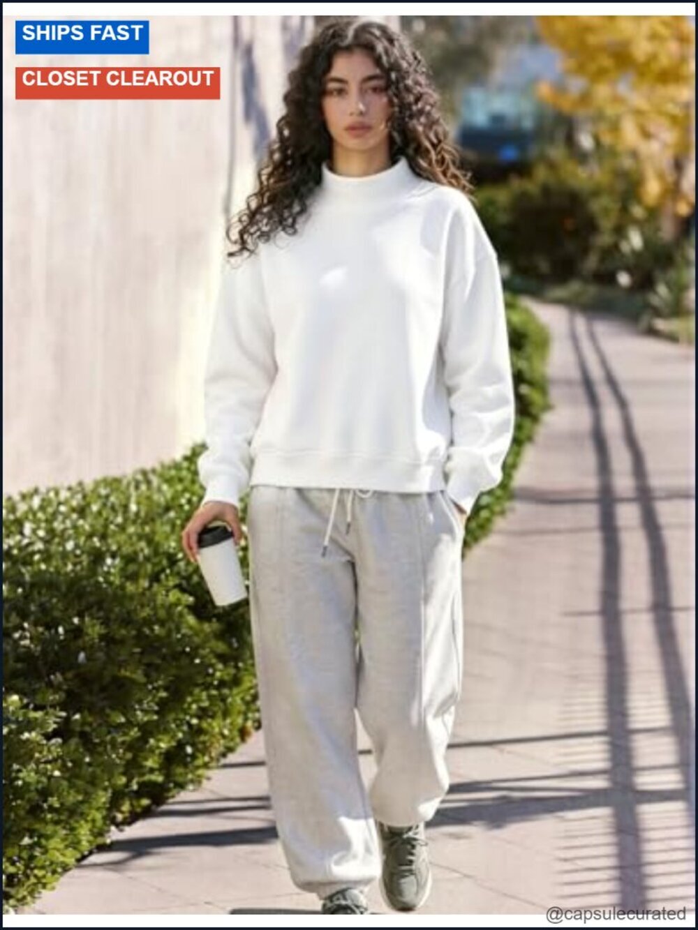 Women's Cotton Blend Mock Neck Oversized Sweatshirt Fleece Lined Pullover - Picture 4 of 6